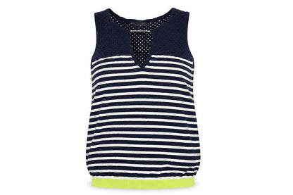 Odemai Womens Blue Striped Nylon Basic T-Shirt Size 6 V-Neck