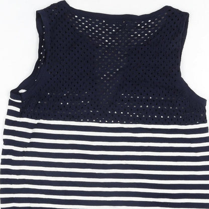 Odemai Womens Blue Striped Nylon Basic T-Shirt Size 6 V-Neck