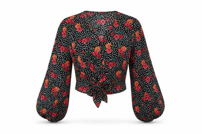 Topshop Womens Multicoloured Floral Polyester Cropped Blouse Size 6 V-Neck