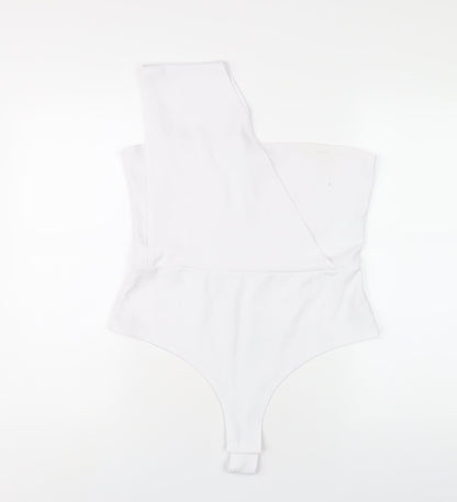 PRETTYLITTLETHING Womens White Polyester Bodysuit One-Piece Size 16 Snap