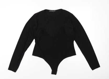 PRETTYLITTLETHING Womens Black Polyester Bodysuit One-Piece Size 16 Snap