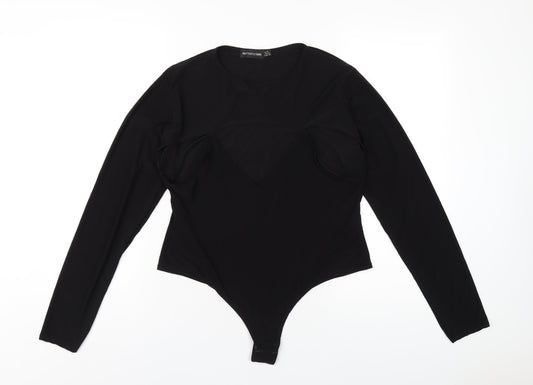 PRETTYLITTLETHING Womens Black Polyester Bodysuit One-Piece Size 16 Snap