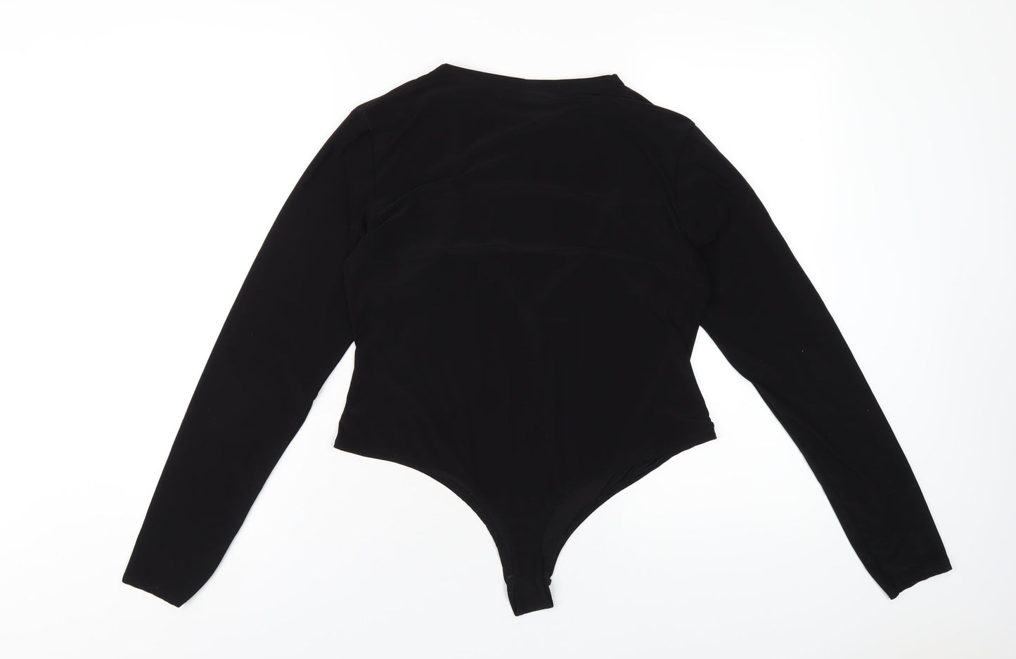 PRETTYLITTLETHING Womens Black Polyester Bodysuit One-Piece Size 16 Snap