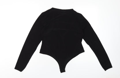 PRETTYLITTLETHING Womens Black Polyester Bodysuit One-Piece Size 16 Snap