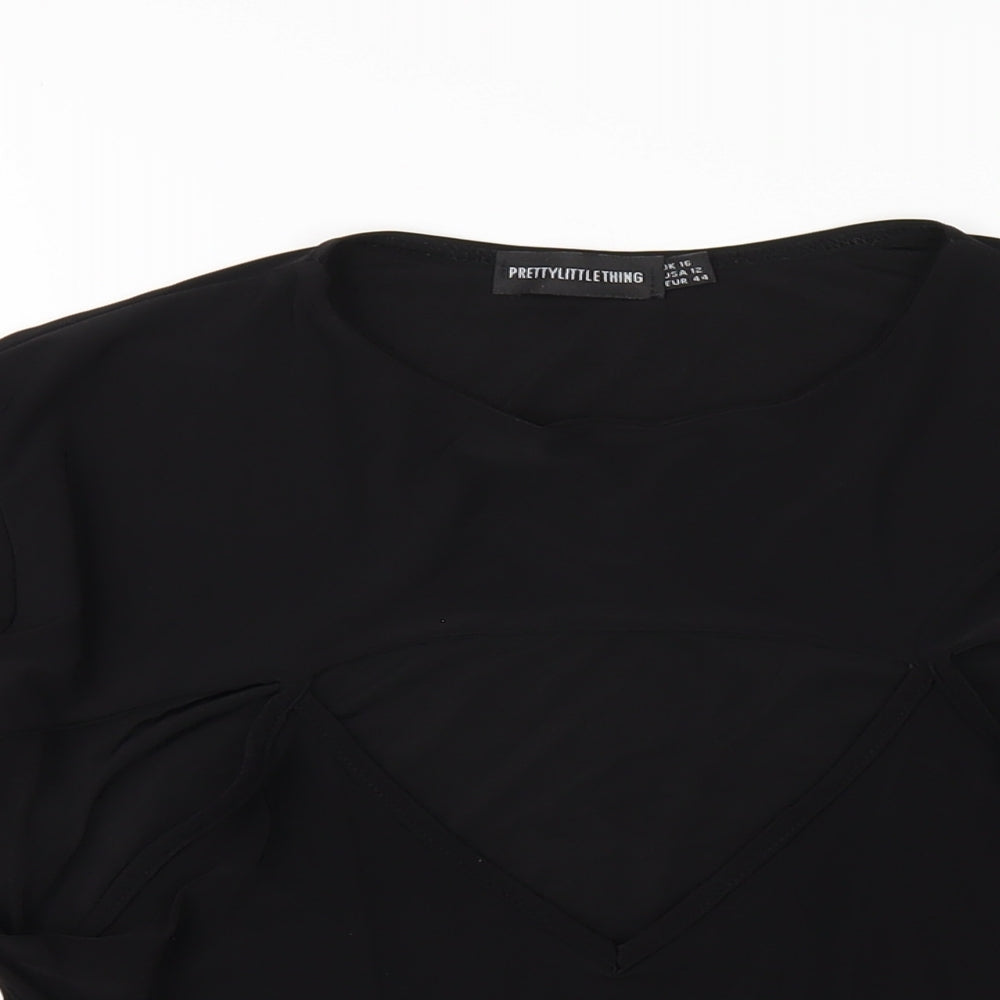 PRETTYLITTLETHING Womens Black Polyester Bodysuit One-Piece Size 16 Snap