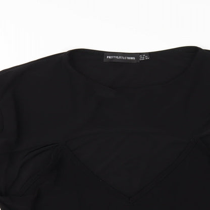 PRETTYLITTLETHING Womens Black Polyester Bodysuit One-Piece Size 16 Snap