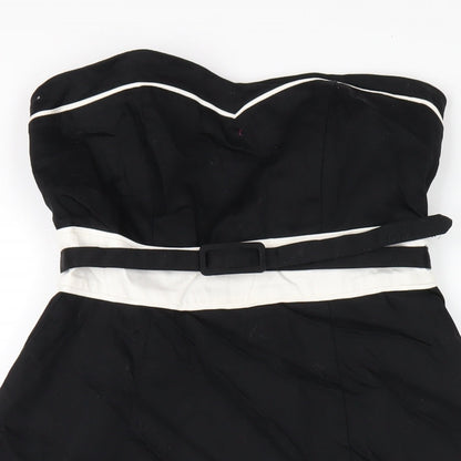 BHS Womens Black Cotton A-Line Size 10 Sweetheart Zip