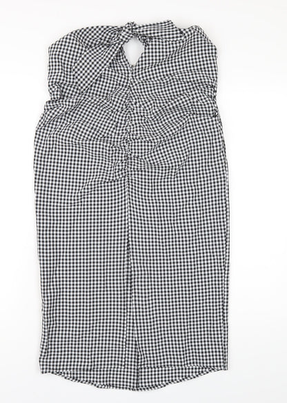 Mango Womens Black Check Polyester Bodycon Size M Square Neck Zip