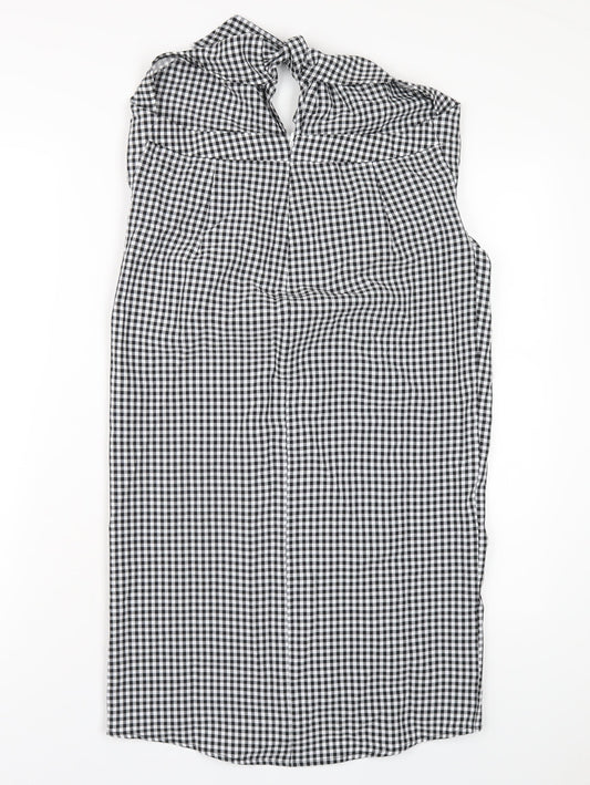 Mango Womens Black Check Polyester Bodycon Size M Square Neck Zip