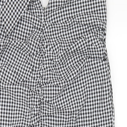 Mango Womens Black Check Polyester Bodycon Size M Square Neck Zip