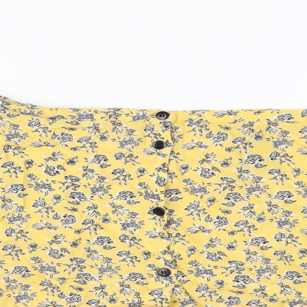 H&M Womens Yellow Floral Viscose A-Line Skirt Size 8 Button
