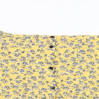 H&M Womens Yellow Floral Viscose A-Line Skirt Size 8 Button
