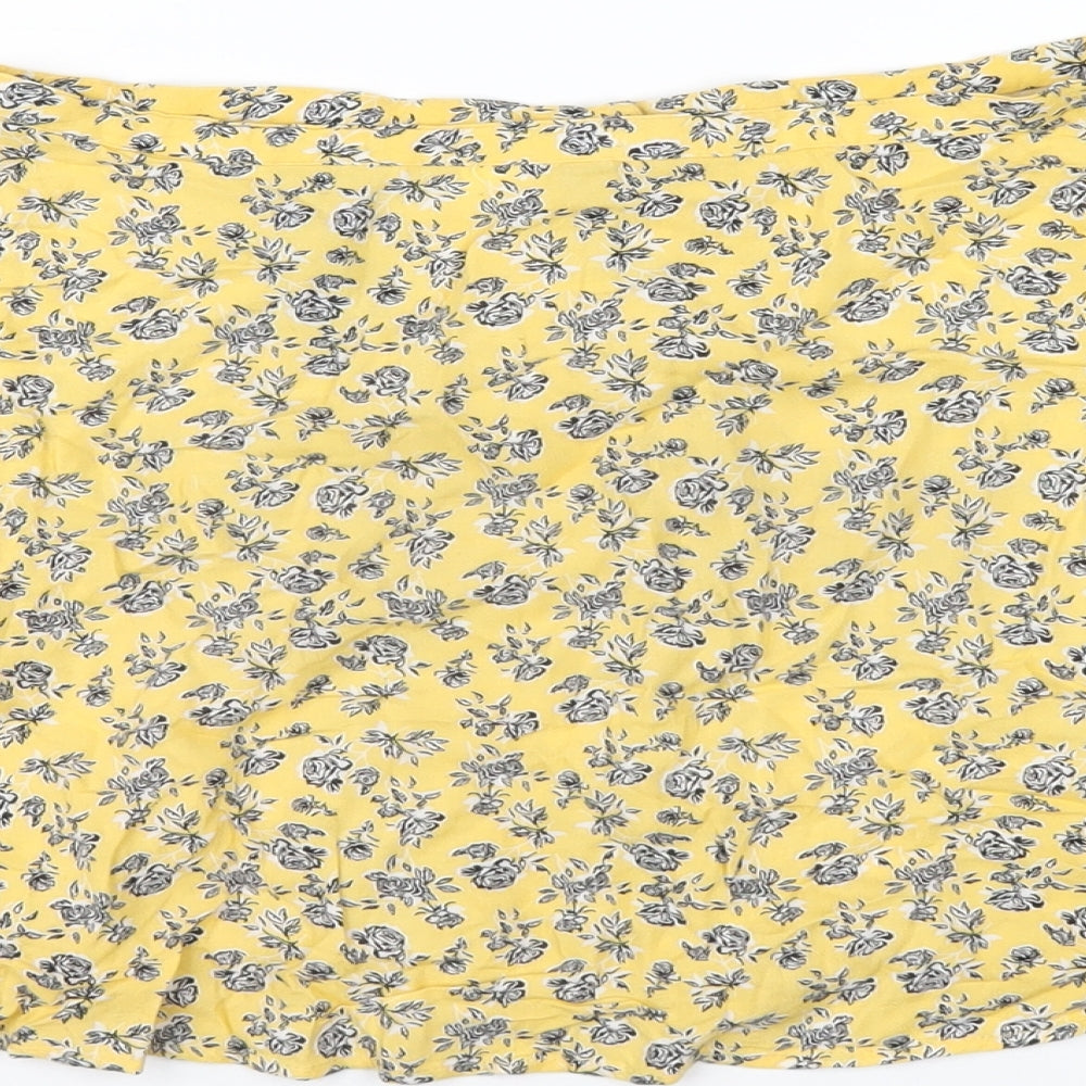 H&M Womens Yellow Floral Viscose A-Line Skirt Size 8 Button