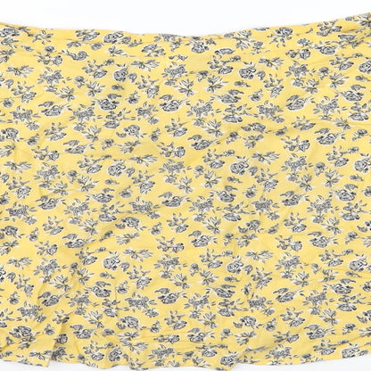 H&M Womens Yellow Floral Viscose A-Line Skirt Size 8 Button