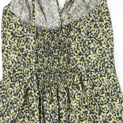 H&M Womens Yellow Floral Polyester A-Line Size M Round Neck Zip