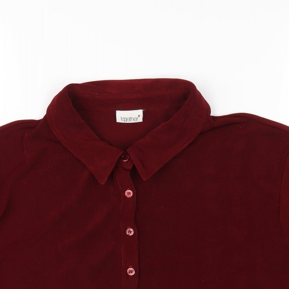 Together Womens Red Polyester Basic Polo Size 16 Collared
