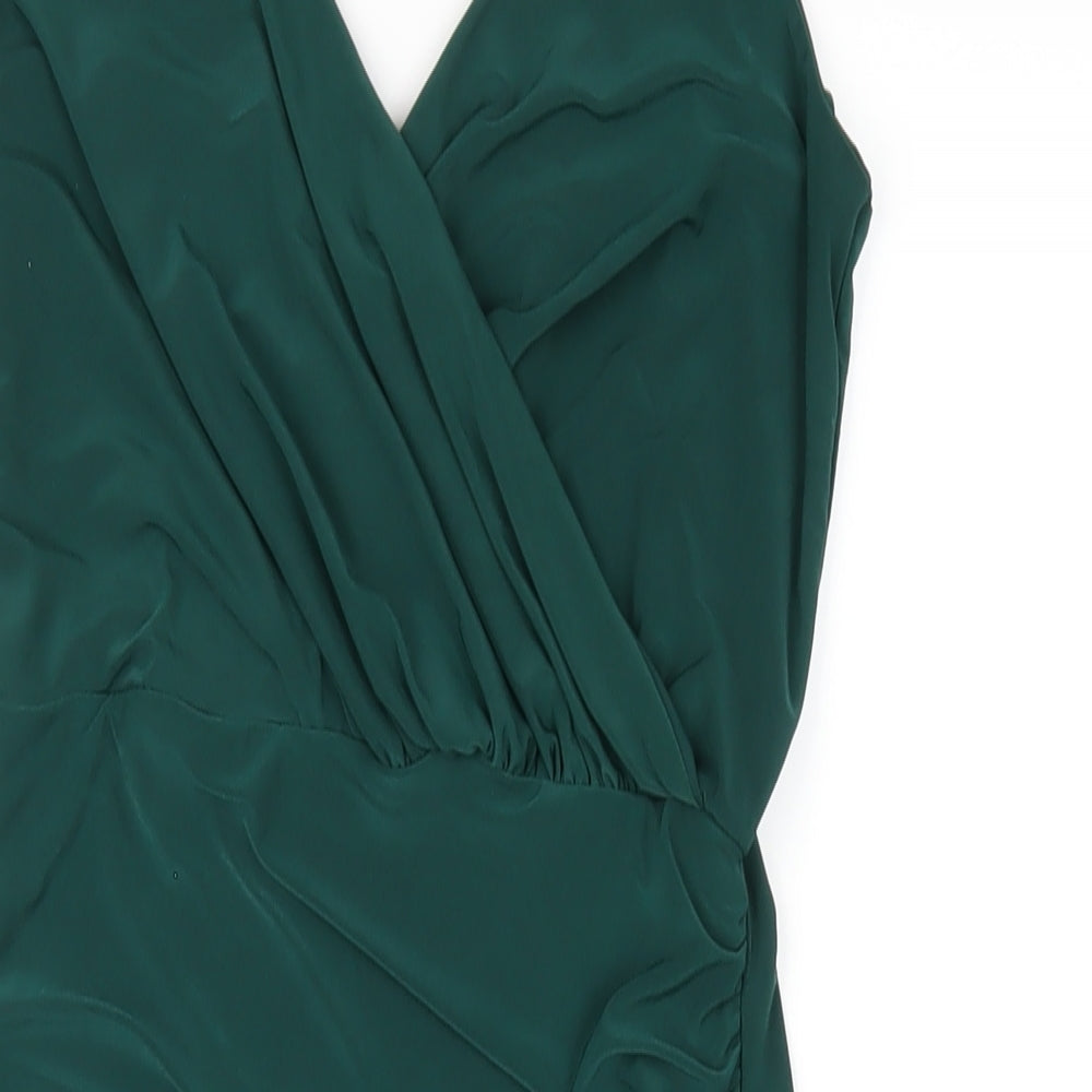 Missguided Womens Green Polyester Bodycon Size 8 V-Neck Pullover