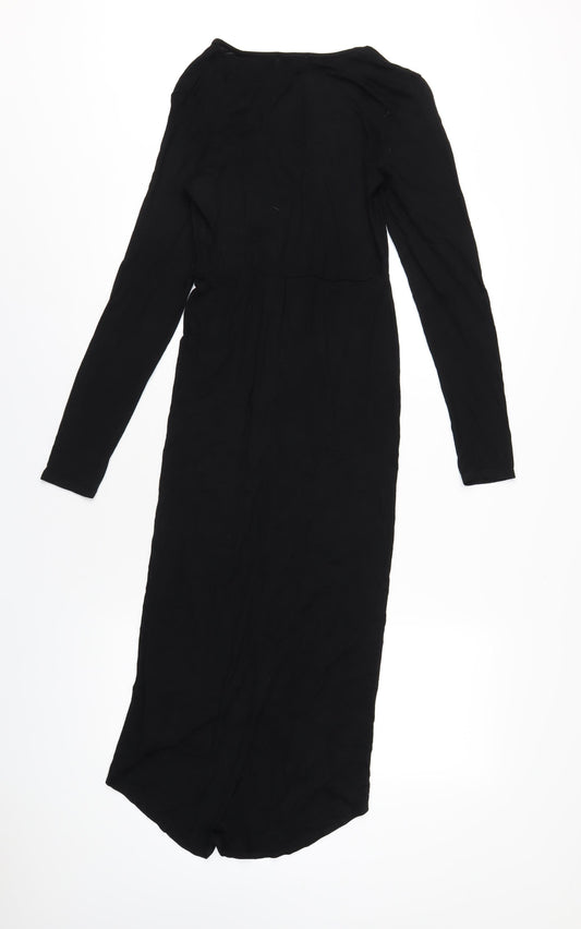 PRETTYLITTLETHING Womens Black Viscose A-Line Size 12 V-Neck Pullover