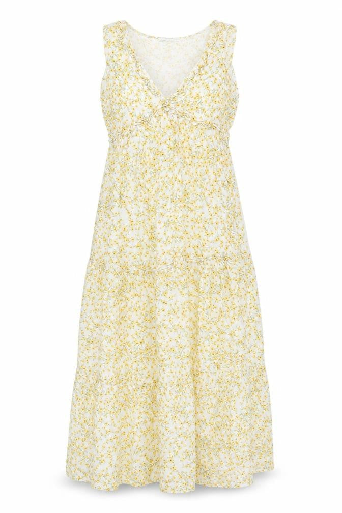 Pull&Bear Womens Yellow Floral Viscose Maxi Size M V-Neck Pullover