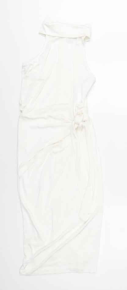 ASOS Womens White Polyester Bodycon Size 10 Mock Neck Button