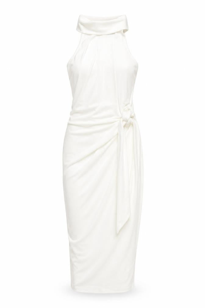 ASOS Womens White Polyester Bodycon Size 10 Mock Neck Button