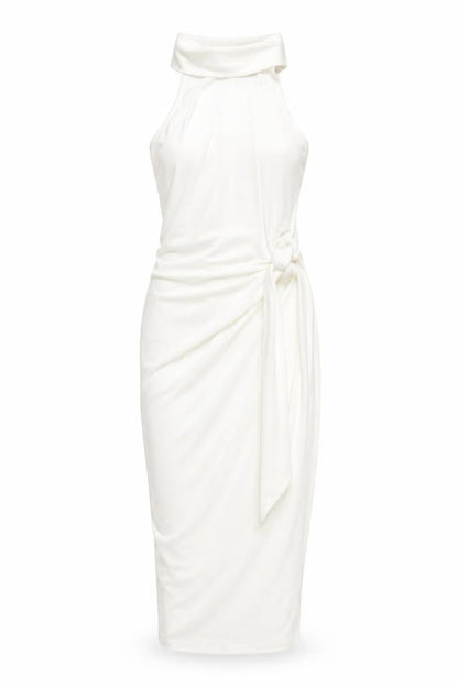 ASOS Womens White Polyester Bodycon Size 10 Mock Neck Button
