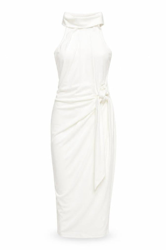 ASOS Womens White Polyester Bodycon Size 10 Mock Neck Button