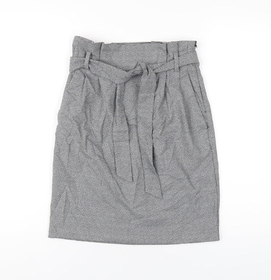 H&M Womens Grey Polyester A-Line Skirt Size 8 Zip - Paperbag Waist