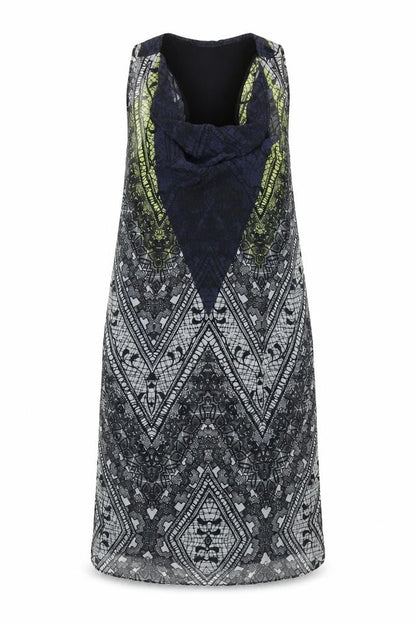 Warehouse Womens Multicoloured Geometric Polyester Tank Dress Size 12 Cowl Neck Pullover