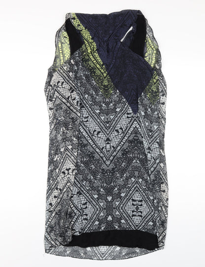 Warehouse Womens Multicoloured Geometric Polyester Tank Dress Size 12 Cowl Neck Pullover