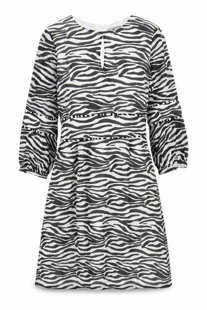 Sosandar Womens White Geometric Polyester A-Line Size 10 Round Neck Zip