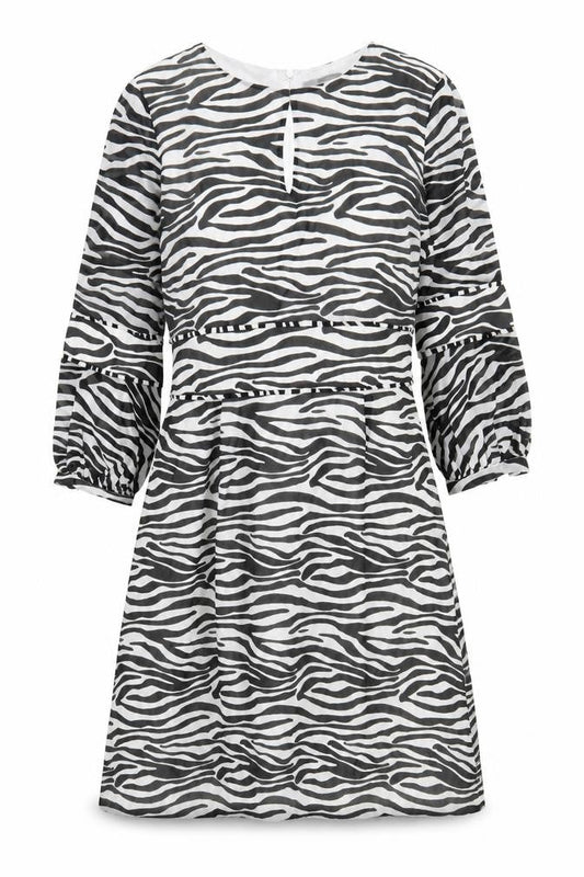 Sosandar Womens White Geometric Polyester A-Line Size 10 Round Neck Zip