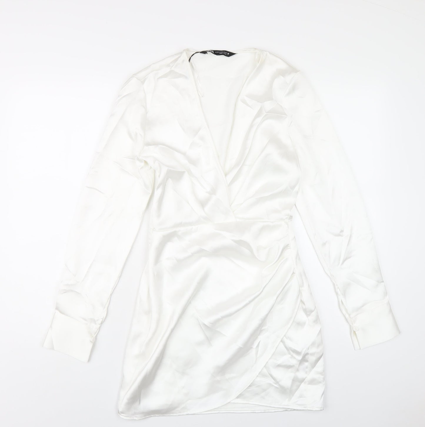 Zara Womens White Polyester Bodycon Size XS V-Neck Zip