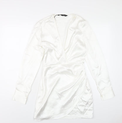 Zara Womens White Polyester Bodycon Size XS V-Neck Zip