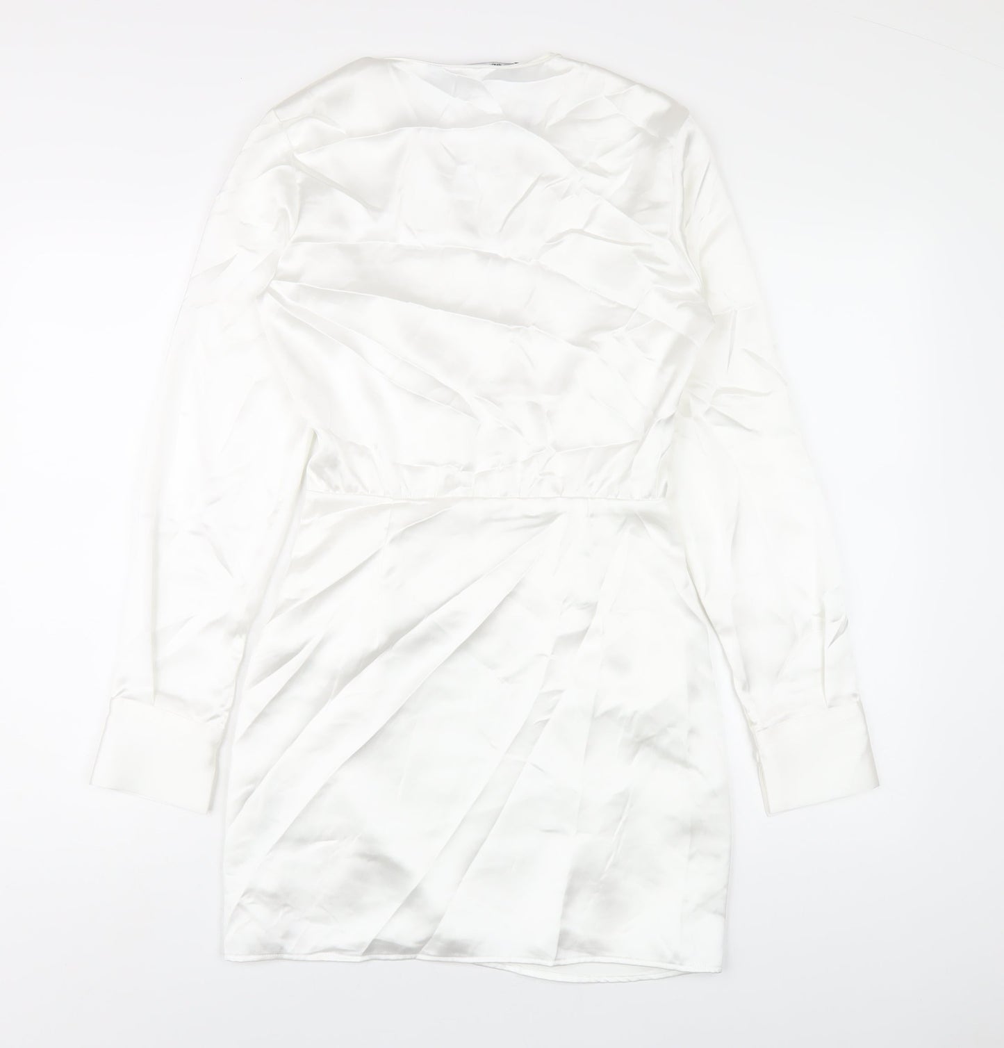Zara Womens White Polyester Bodycon Size XS V-Neck Zip
