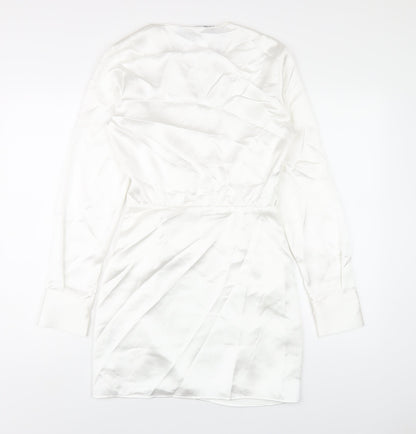 Zara Womens White Polyester Bodycon Size XS V-Neck Zip