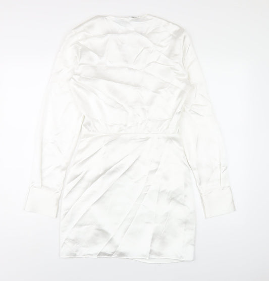 Zara Womens White Polyester Bodycon Size XS V-Neck Zip