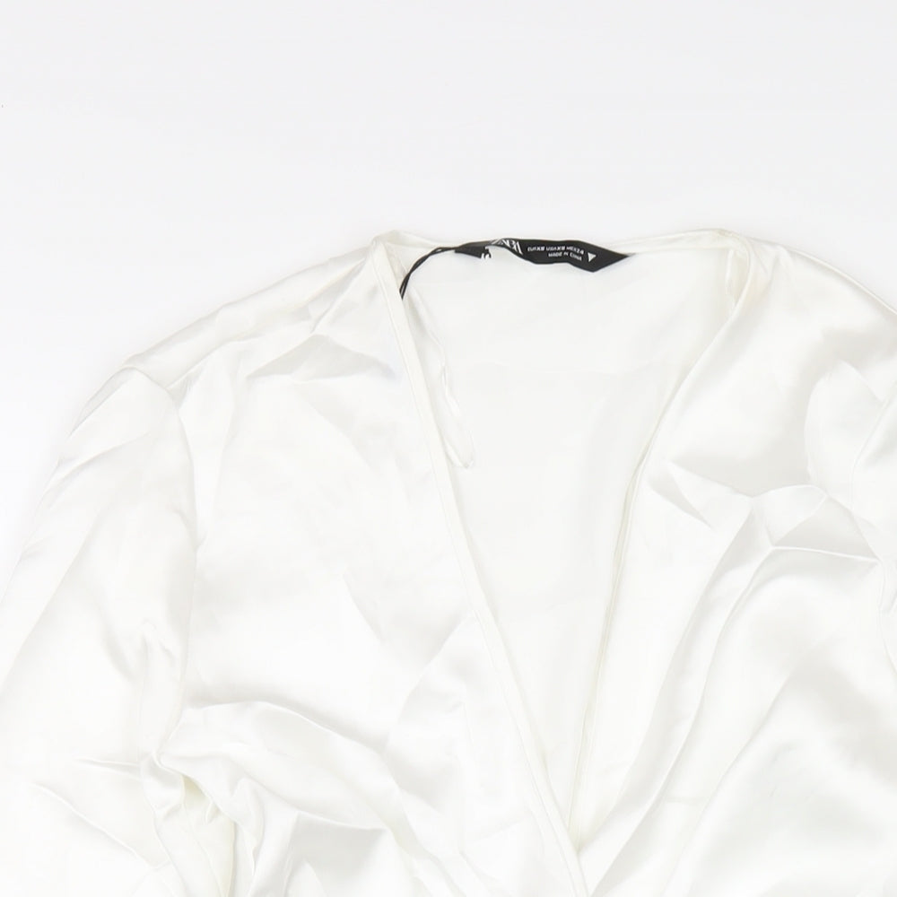 Zara Womens White Polyester Bodycon Size XS V-Neck Zip