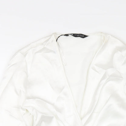 Zara Womens White Polyester Bodycon Size XS V-Neck Zip
