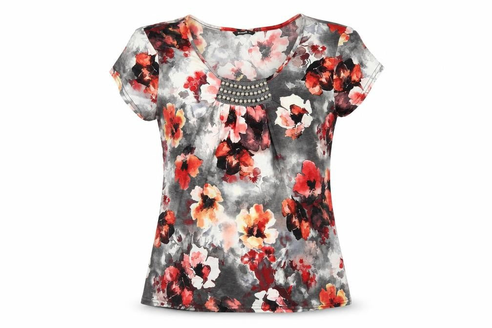 Roman Womens Multicoloured Floral Polyester Basic T-Shirt Size 14 Scoop Neck