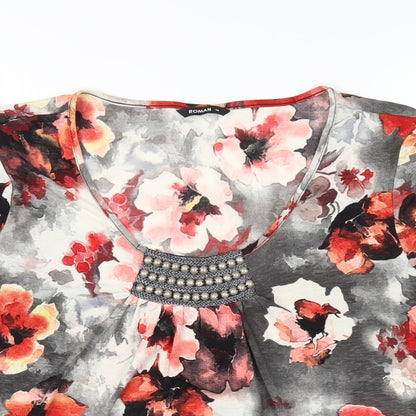 Roman Womens Multicoloured Floral Polyester Basic T-Shirt Size 14 Scoop Neck
