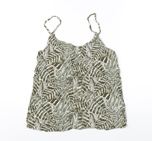 H&M Womens Green Geometric Viscose Camisole T-Shirt Size 14 Scoop Neck