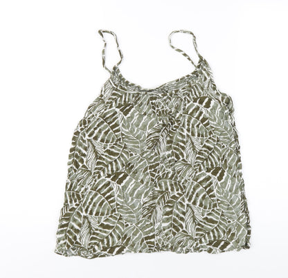 H&M Womens Green Geometric Viscose Camisole T-Shirt Size 14 Scoop Neck