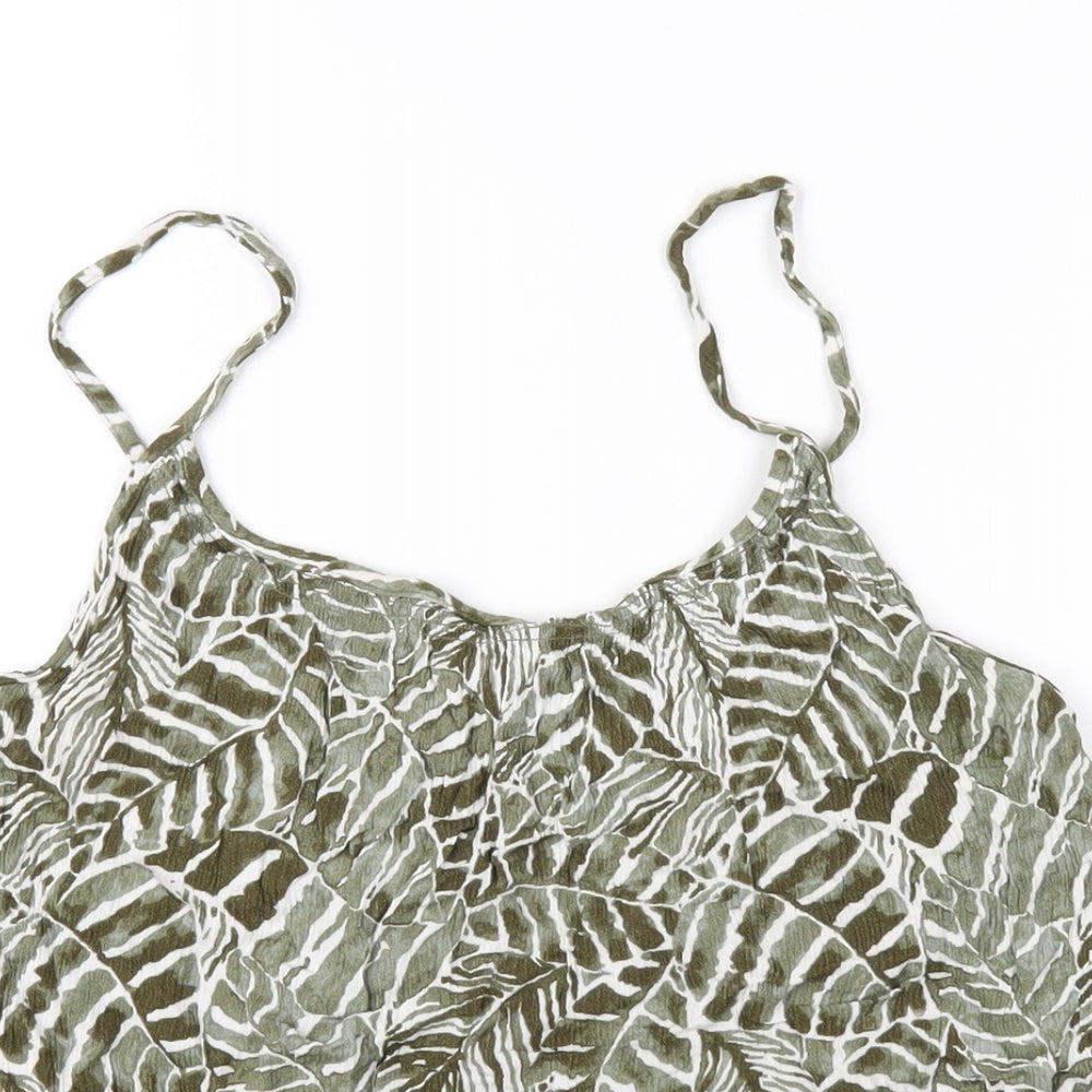 H&M Womens Green Geometric Viscose Camisole T-Shirt Size 14 Scoop Neck