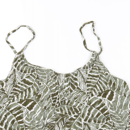 H&M Womens Green Geometric Viscose Camisole T-Shirt Size 14 Scoop Neck