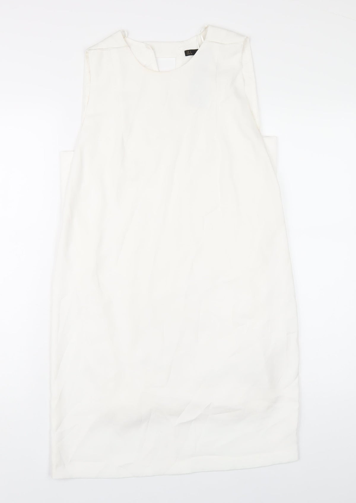 Zara Womens White Polyester A-Line Size S Round Neck Button