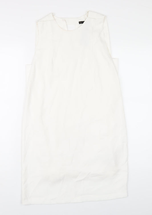 Zara Womens White Polyester A-Line Size S Round Neck Button