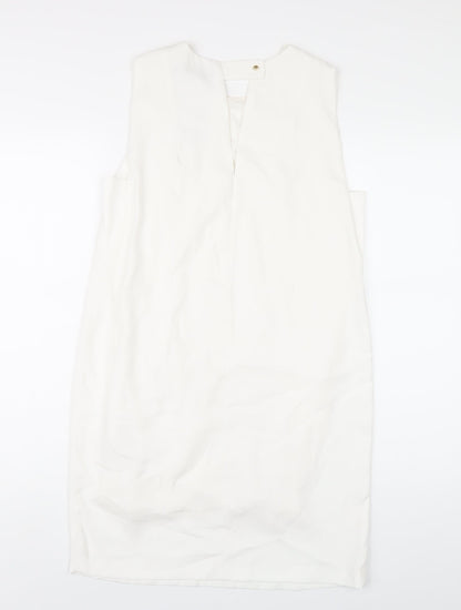 Zara Womens White Polyester A-Line Size S Round Neck Button