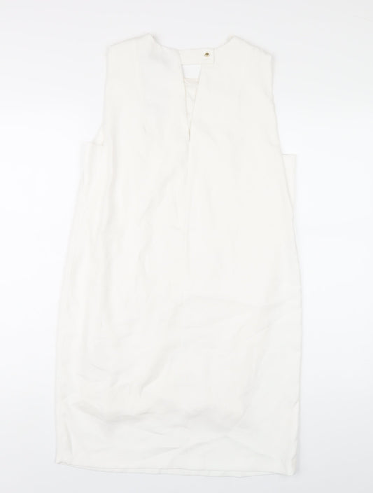 Zara Womens White Polyester A-Line Size S Round Neck Button
