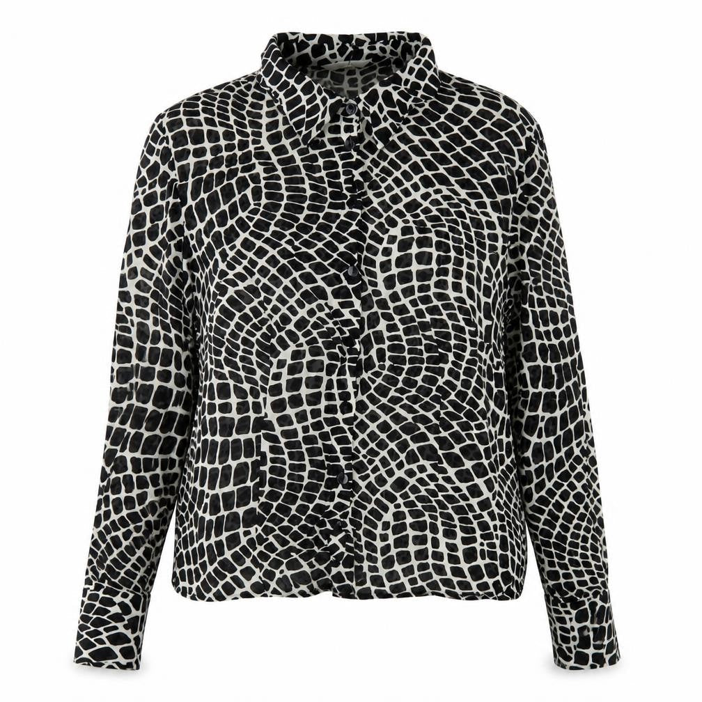Marks and Spencer Womens Black Geometric Viscose Basic Button-Up Size 12 Collared